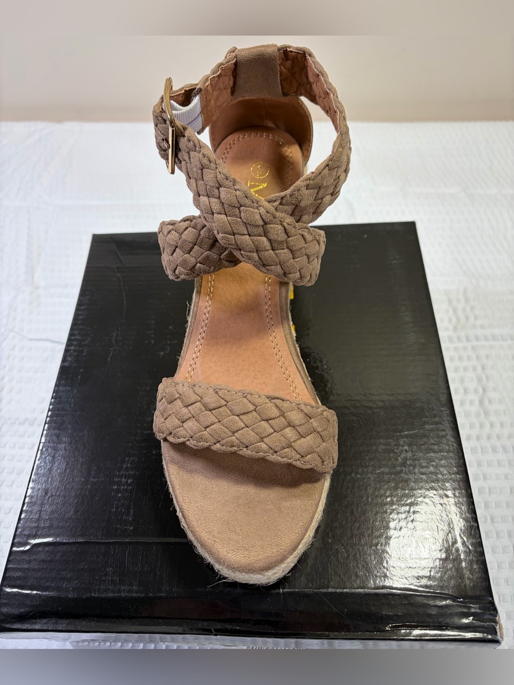 Mata Shoes Braided Ankle-Wrap Wedge Sandal - Taupe